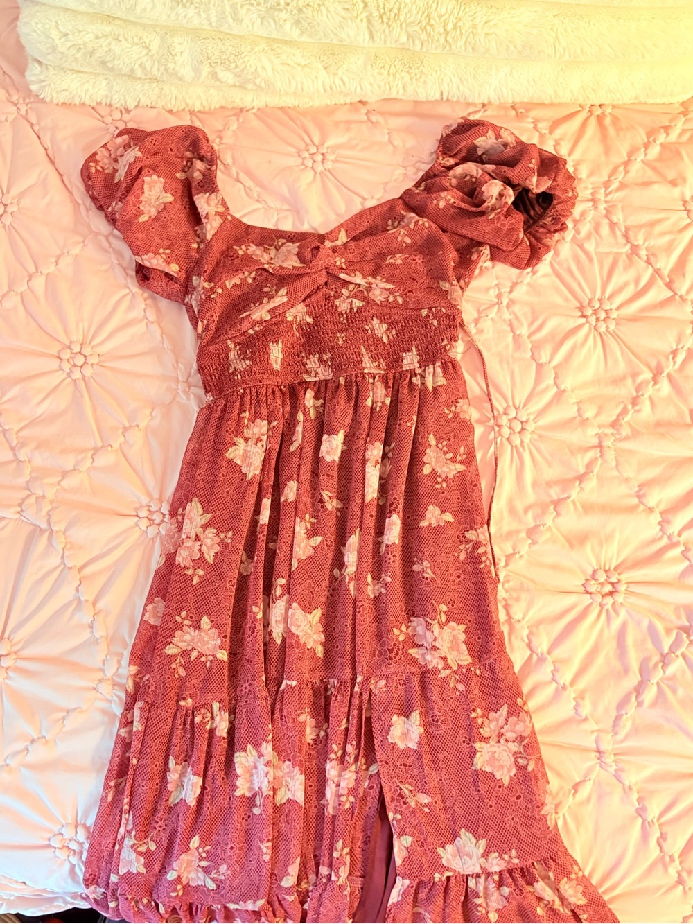 Trixxi Dusty Rose Floral Smocked Midi Dress